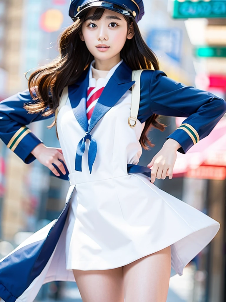 high quality, high resolution, A high school girl wearing a enamel sailor suit