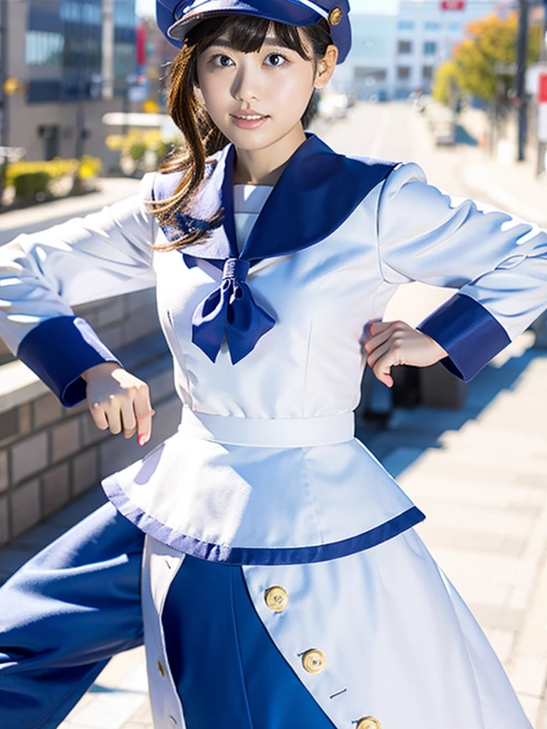 high quality, high resolution, A high school girl wearing a enamel sailor suit