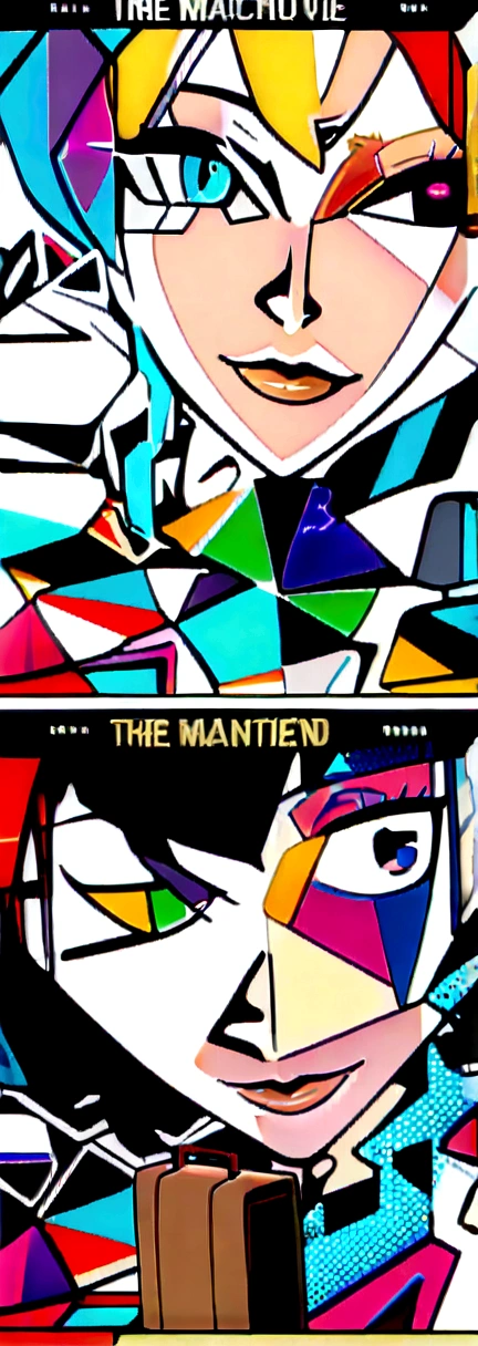 (((Masterpiece, of the highest quality))),(((Alone:1.2))),(((1 girl:1.2))),32K Wallpaper, Very detailed, poster, ancient science fiction, 1960s,(((((geometric cinematic movie poster))))), (bauhaus), form,(((abstract))), mid century modern, movie poster, ancient, the perfect lady,1970, semitone, speech bubble,(((Briefcase,close up))),(((Various angles))),(((burst))),((stand out)),vast landscape,((((heterochromia)))),(((complete. detailed face))),(((extremely talented))),(((most complete machine))),((((Overall colorful))))