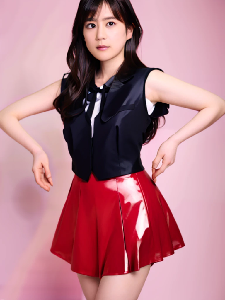 high quality, high resolution, A high school girl wearing a patent leather ,Ultra glossy,