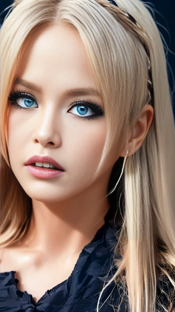 (((masterpiece, Superior quality, ultra detailed))), (((1 femme Queen of Infinity))), 24 years, (((very detailed face))), small and thin nose,  thin-lipped mouth , (((very focused eyes))), Ultra-wide slit precision blue eyes, shiny like jewels. very long eyelashes, long blonde hair in vertical blonde curls, with fringes, ((mode Steam Pink, gothic lolita fashion))