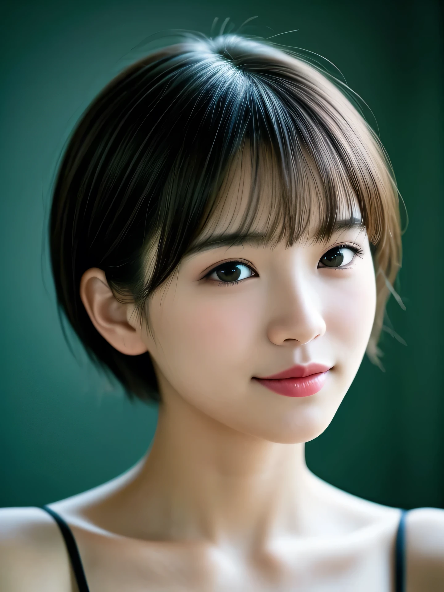 (Photo Real:1.4), (hyper realisitic:1.4), (Smooth lighting:1.05), 1 girl, so embarrassed that I instinctively turned face away, open your mouth to say something, Close-up of the face, Soft lighting, Back lighting, (cheerfulness:1.2), (Finest Real Textured Skins), Narrow-eyed, Super fine face, glowy skin, retinas, Anatomically correct, acurate, (short Hair:1.1), bangs, Textured skin, High quality, high details, Best Quality, High resolution, indoor,