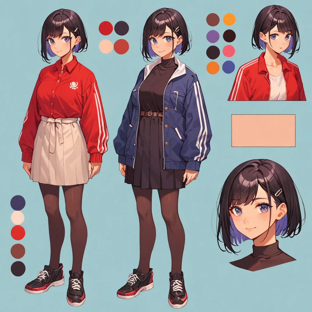 score_9, score_8_up, score_7_up, score_6_up, score_5_up, score_4_up, BREAK source_anime, 1girl, Medium length black hair, plum, Creative design, full body, Reference sheet, Character sheet