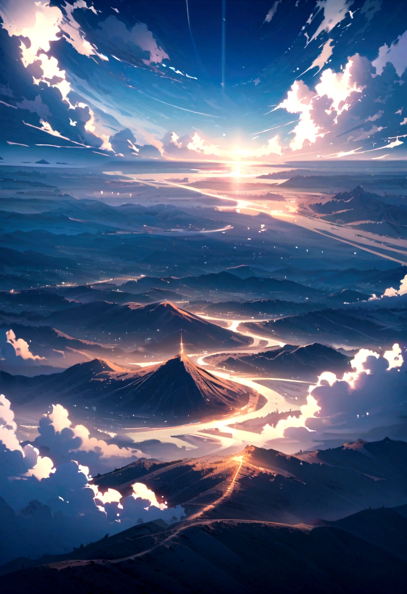 Vast views、Earth、top of the hill、Sitting 、Blue sky、Flowing Clouds、Spectacular views