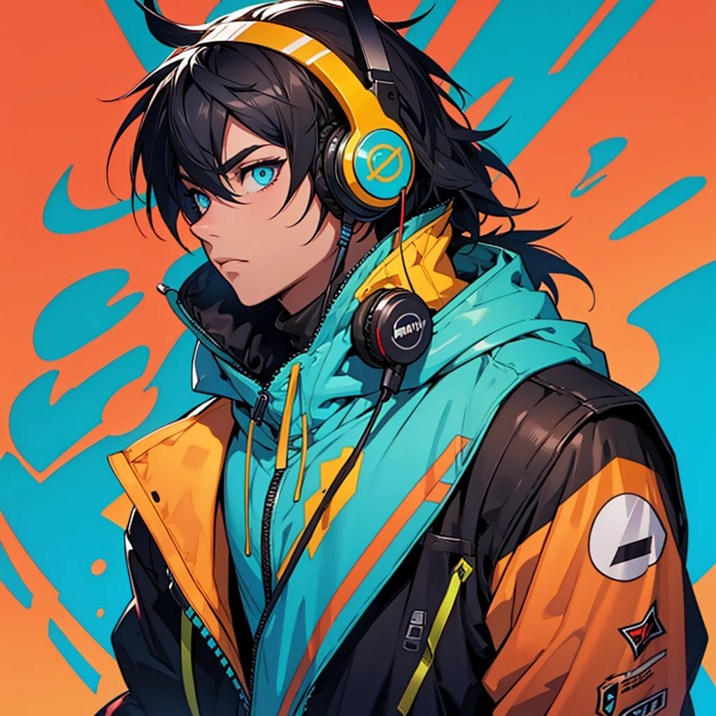 Make a 2D character with super detailed, colorful and eye-catching headphones