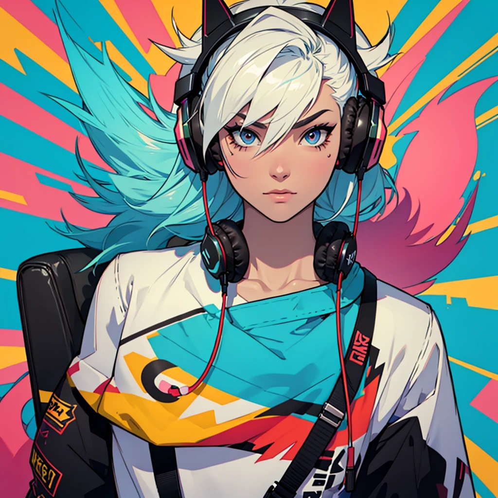 Make a 2D character with super detailed, colorful and eye-catching headphones
