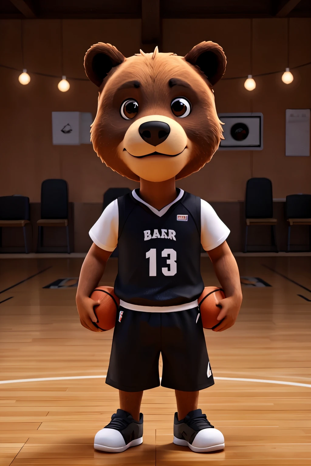 Bear with a black basketball jersey