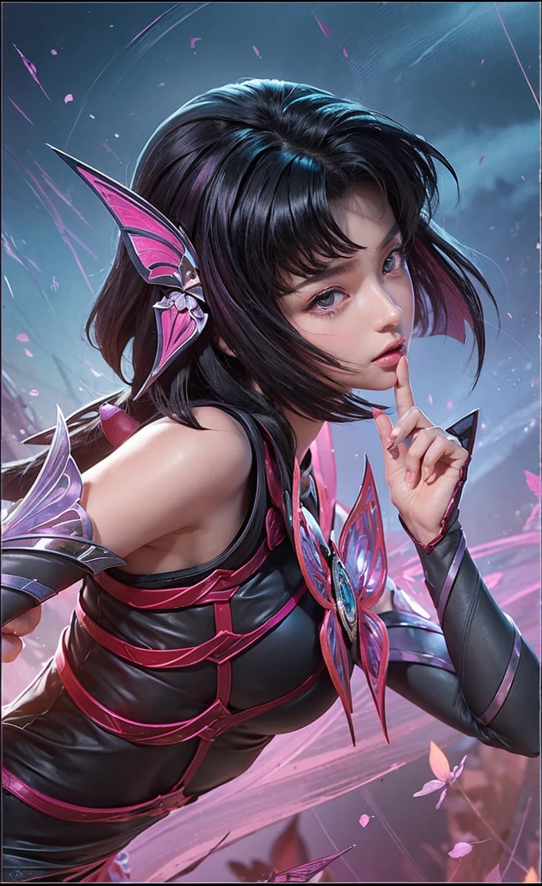 1girl, depth of field, official art, unity 8k wallpaper, ultra detailed, illustration, beautiful and aesthetic, masterpiece, best quality, knight, (big breasts), (milf, mature female), (black armor, armor, breastplate), beautiful face, (long hair, black hair, very straight hair:1.4, hime cut:1.4), blue eyes, cowboy shot, glowing skin, back lighting, athletic figure, muscular female, curvy, wide hips, colorful, looking at viewer, Hyperrealistic, gradient background, dark background, outline, fantasy, from the front, watercolor, traditional media, (chromatic aberration, intricate details)