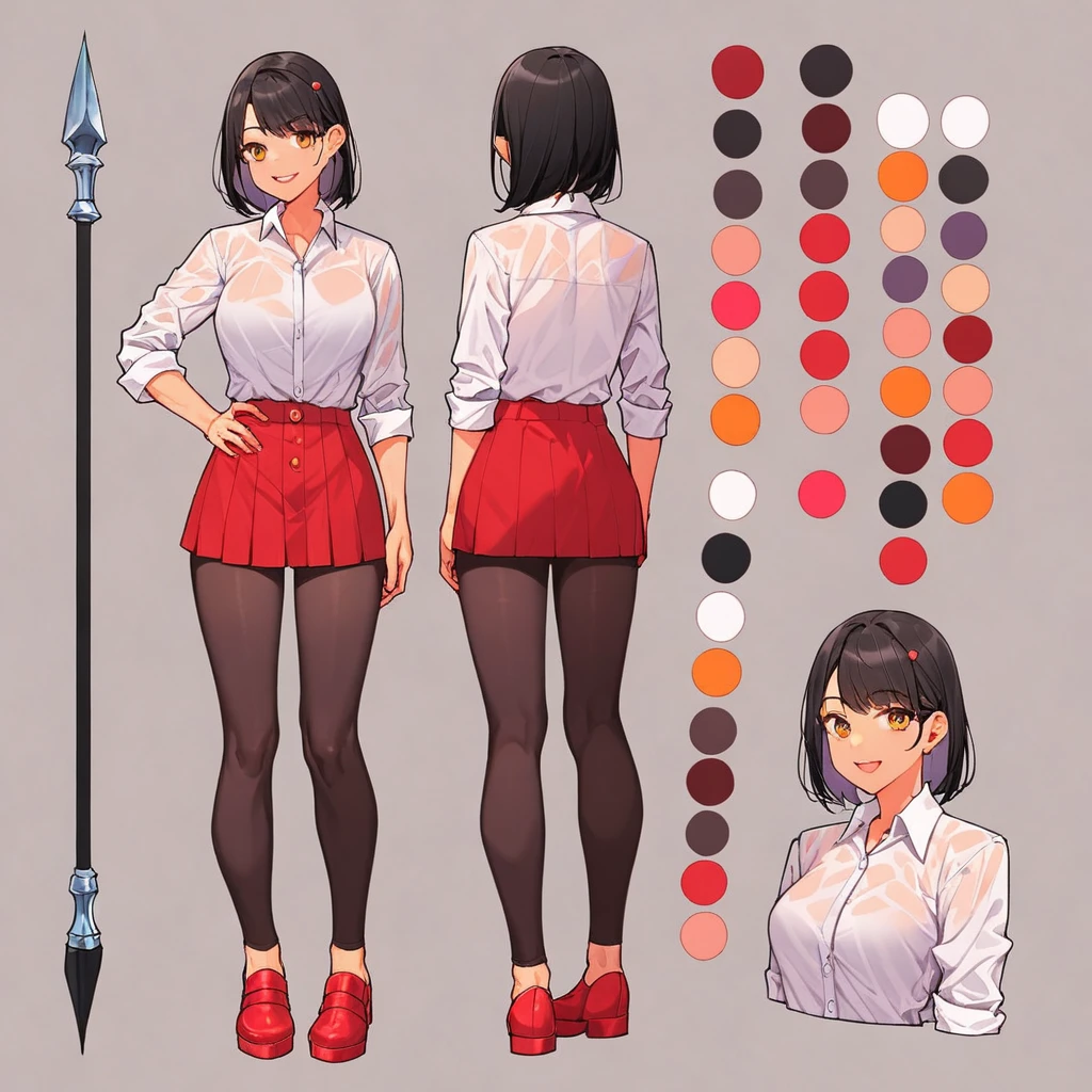 score_9, score_8_up, score_7_up, score_6_up, score_5_up, score_4_up, BREAK source_anime, 1girl, Medium length black hair, plum, Creative design, full body, Reference sheet, Character sheet