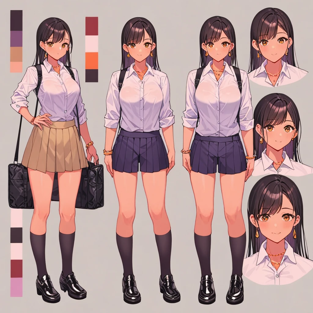 score_9, score_8_up, score_7_up, score_6_up, score_5_up, score_4_up, BREAK source_anime, 1girl, Medium length black hair, plum, Creative design, full body, Reference sheet, Character sheet