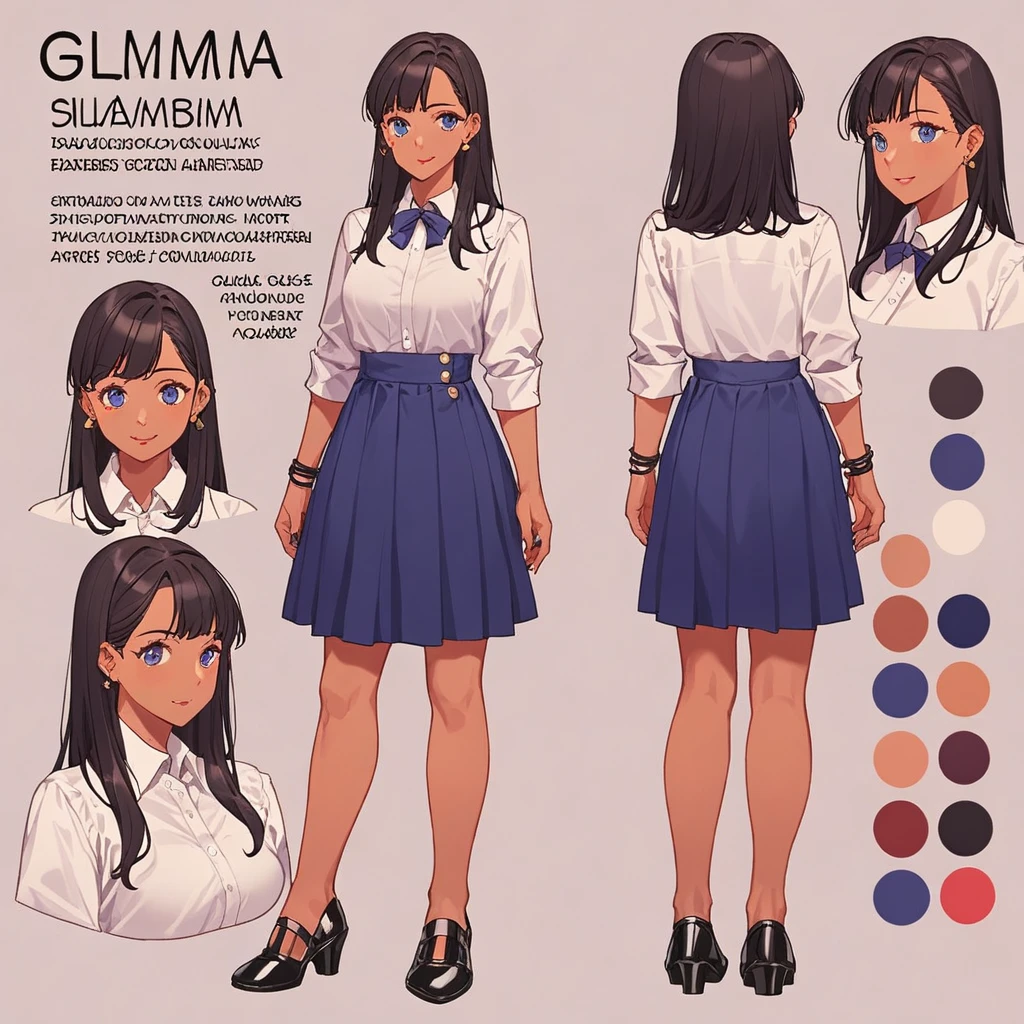 score_9, score_8_up, score_7_up, score_6_up, score_5_up, score_4_up, BREAK source_anime, 1girl, Medium length black hair, plum, Creative design, full body, Reference sheet, Character sheet