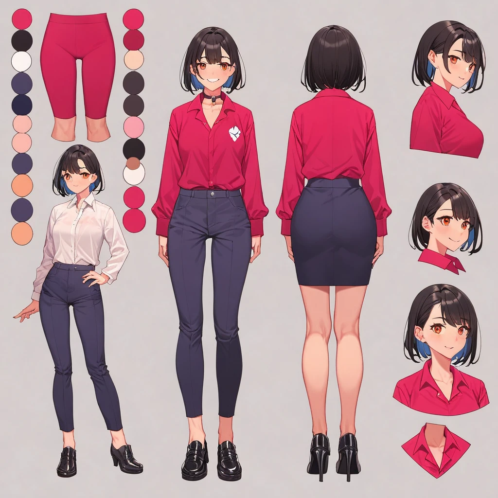 score_9, score_8_up, score_7_up, score_6_up, score_5_up, score_4_up, BREAK source_anime, 1girl, Medium length black hair, plum, Creative design, full body, Reference sheet, Character sheet