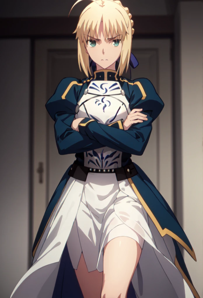 (safe:1.10), best quality, masterpiece, highres, solo, (saber_fatestaynightufotable:1.10), crossed arms, cowboy shot, looking at viewer, anime_style, 39