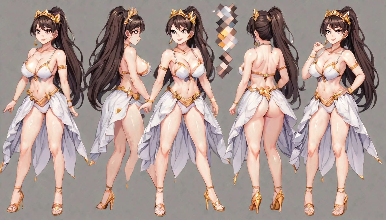 (best quality, masterpiece), 1girl, 15 yo,cute, standing girl, three view drawing, front and back and side, character sheet,full body,simple background,