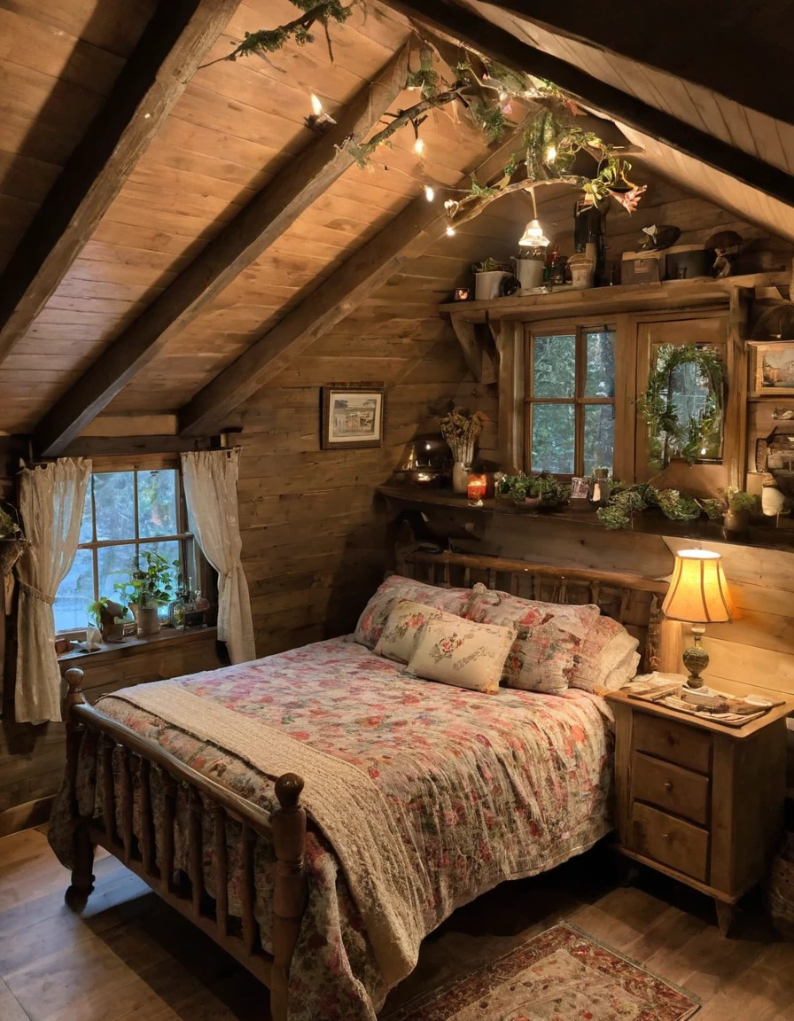 bedroom with room, cozy room, cozy treehouse bedroom, small bedroom, cozy place, cozy bed, cottagecore hippie, thomas kinkade. cute cozy room, in an attic, cottagecore, cozy and peaceful atmosphere, pleasant cozy atmosphere, cottagecore!!, cabin in the woods