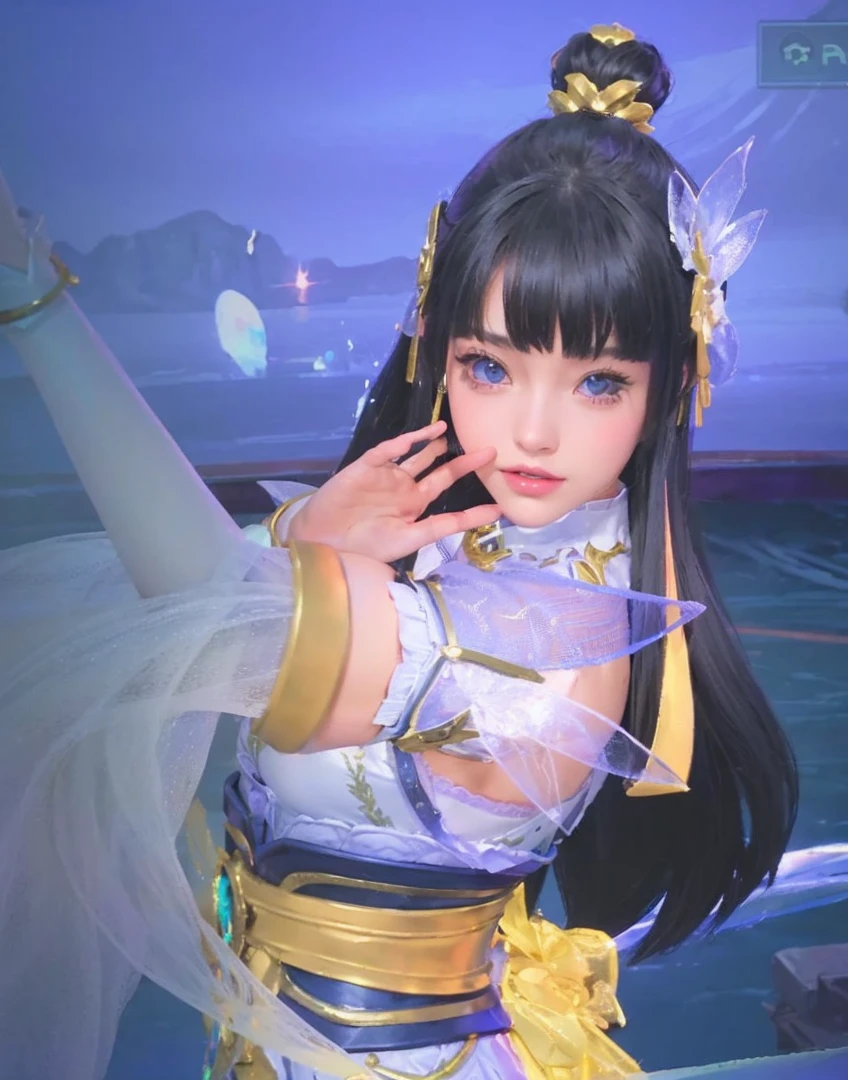 1girl, depth of field, official art, unity 8k wallpaper, ultra detailed, illustration, beautiful and aesthetic, masterpiece, best quality, knight, (???????????), (milf, mature female), (black armor, armor, breastplate), beautiful face, (long hair, black hair,  very straight hair:1.4, hime cut:1.4), blue eyes, cowboy shot, glowing skin, back lighting, athletic figure, muscular female, curvy, wide ????, colorful, looking at viewer, Hyperrealistic, gradient background, dark background, outline, fantasy, from the front, watercolor, traditional media, (chromatic aberration, intricate details)