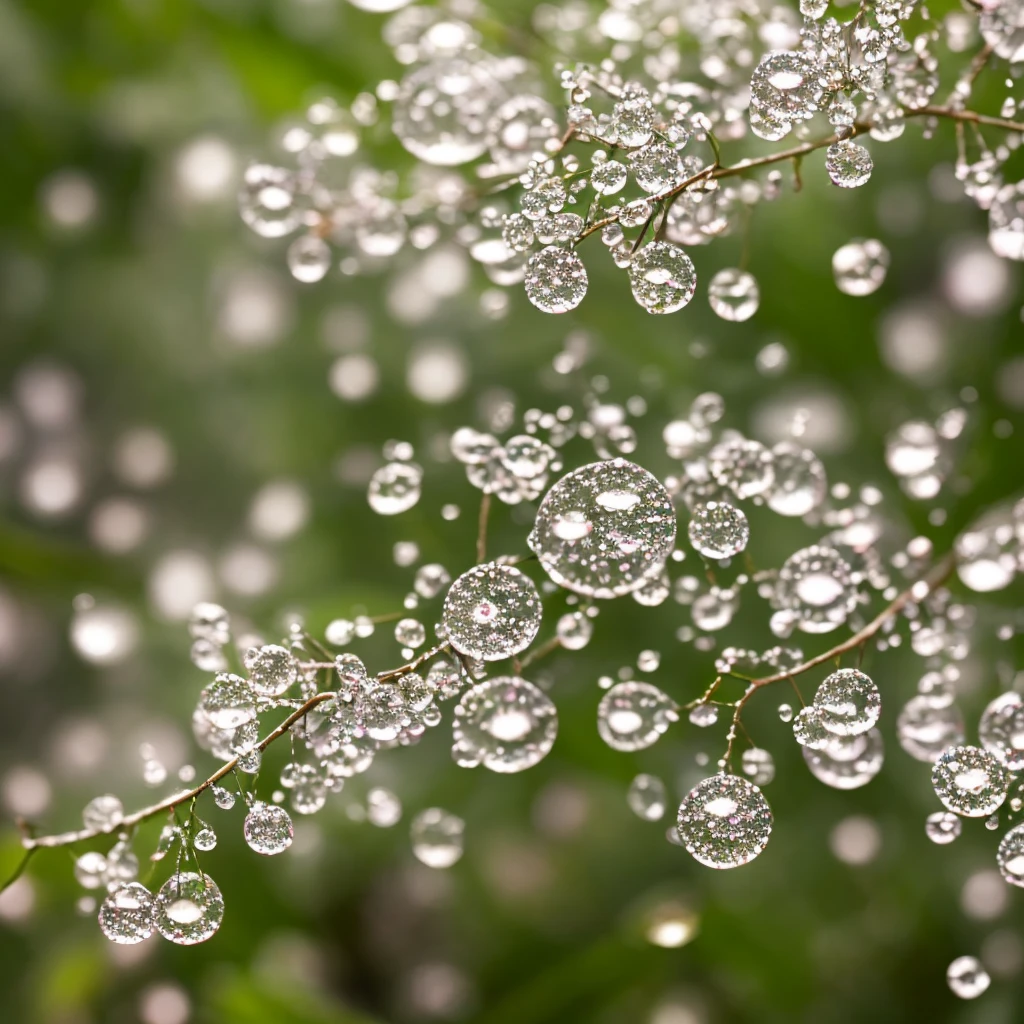 a close up of a plant with water droplets on it, bokeh. iridescent accents, very ethereal, ethereal!!!!!!!, lovely bokeh, incredibly ethereal, ethereal!!!, glittering and soft, . ethereal lights, ethereal beauty, dewdrops, very magical and dreamy, bokeh intricate details, beautiful flowers and crystals, extremely beautiful and ethereal