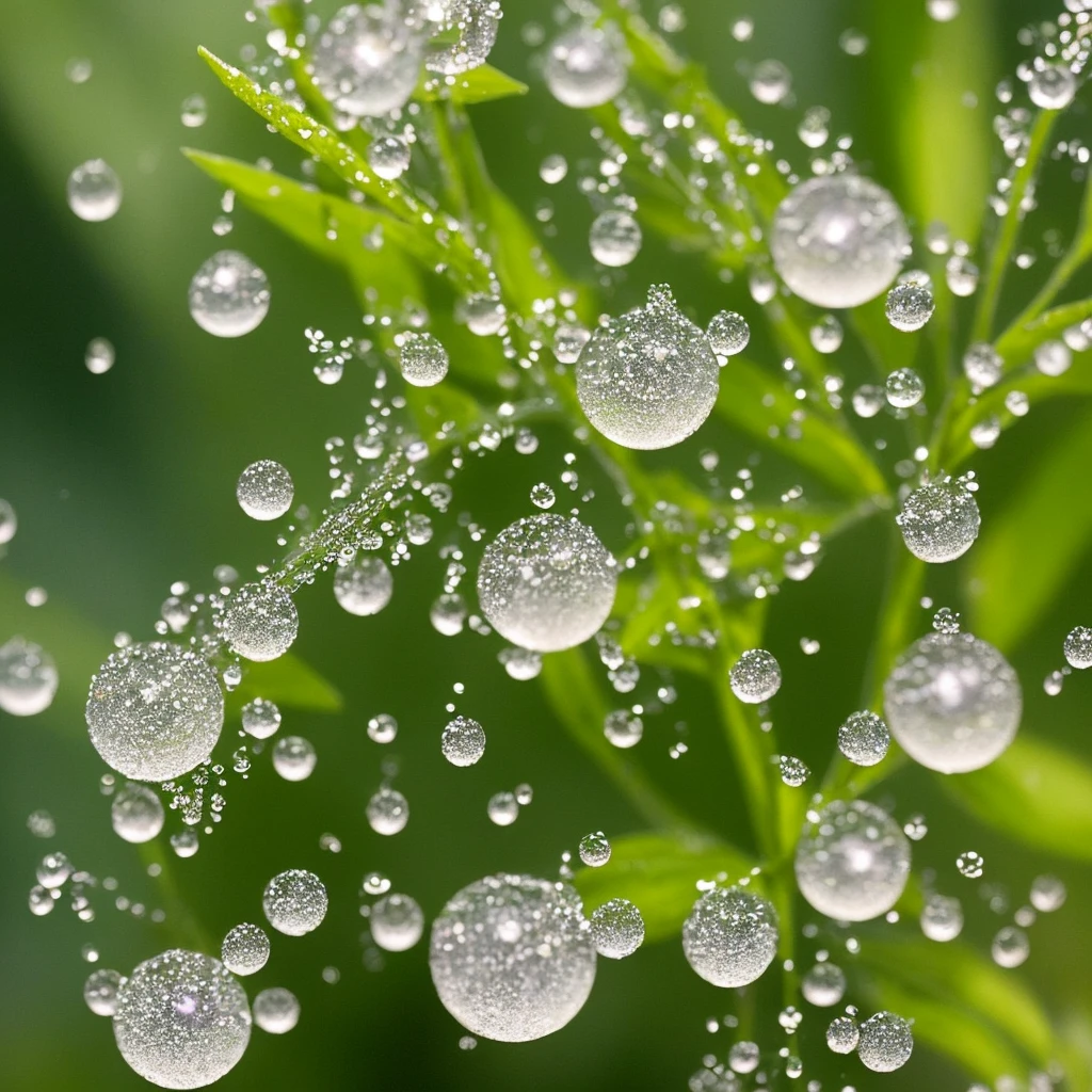 a close up of a plant with water droplets on it, bokeh. iridescent accents, very ethereal, ethereal!!!!!!!, lovely bokeh, incredibly ethereal, ethereal!!!, glittering and soft, . ethereal lights, ethereal beauty, dewdrops, very magical and dreamy, bokeh intricate details, beautiful flowers and crystals, extremely beautiful and ethereal
