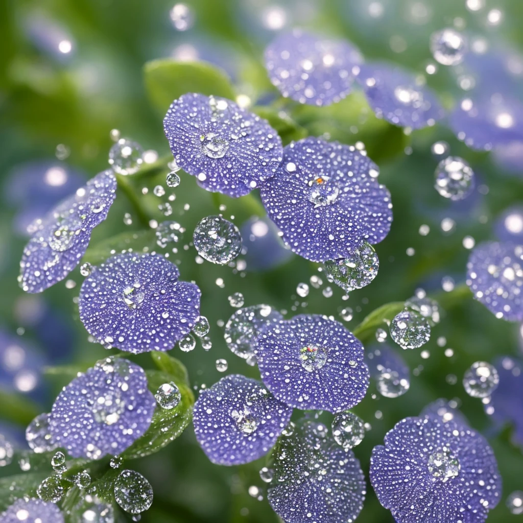 a close up of a plant with water droplets on it, a macro photograph by Marie Bashkirtseff, flickr, pointillism, bokeh. iridescent accents, very ethereal, ethereal!!!!!!!, lovely bokeh, incredibly ethereal, ethereal!!!, glittering and soft, . ethereal lights, ethereal beauty, dewdrops, very magical and dreamy