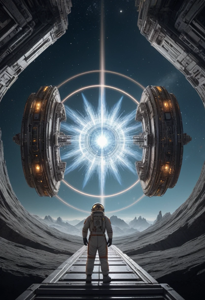 (Space War), sci-fi style, a metallic spacecraft is passing through a wormhole, with unknown galaxies shining in the distance. Enemy ships are still chasing behind, with stars and wormholes in the background, (panoramic view), award-winning, cinematic still, emotional, vignette, dynamic, vivid, (masterpiece, best quality, Professional, perfect composition, very aesthetic, absurdres, ultra-detailed, intricate details:1.3)