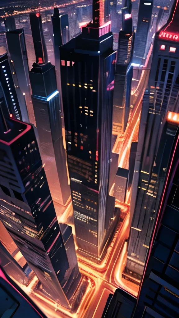 night in a large metropolis seen from the top of a building comic book illustration