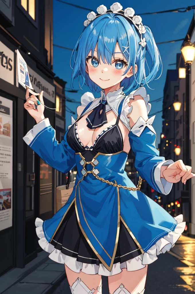 Blue Hair, Againm \(Again:zero\), [smile], blush, city,, masterpiece, Highest quality, Perfect lighting, One girl, 　Micro Bikini　Spread your legs　Ahegao　Bitch　Inviting 