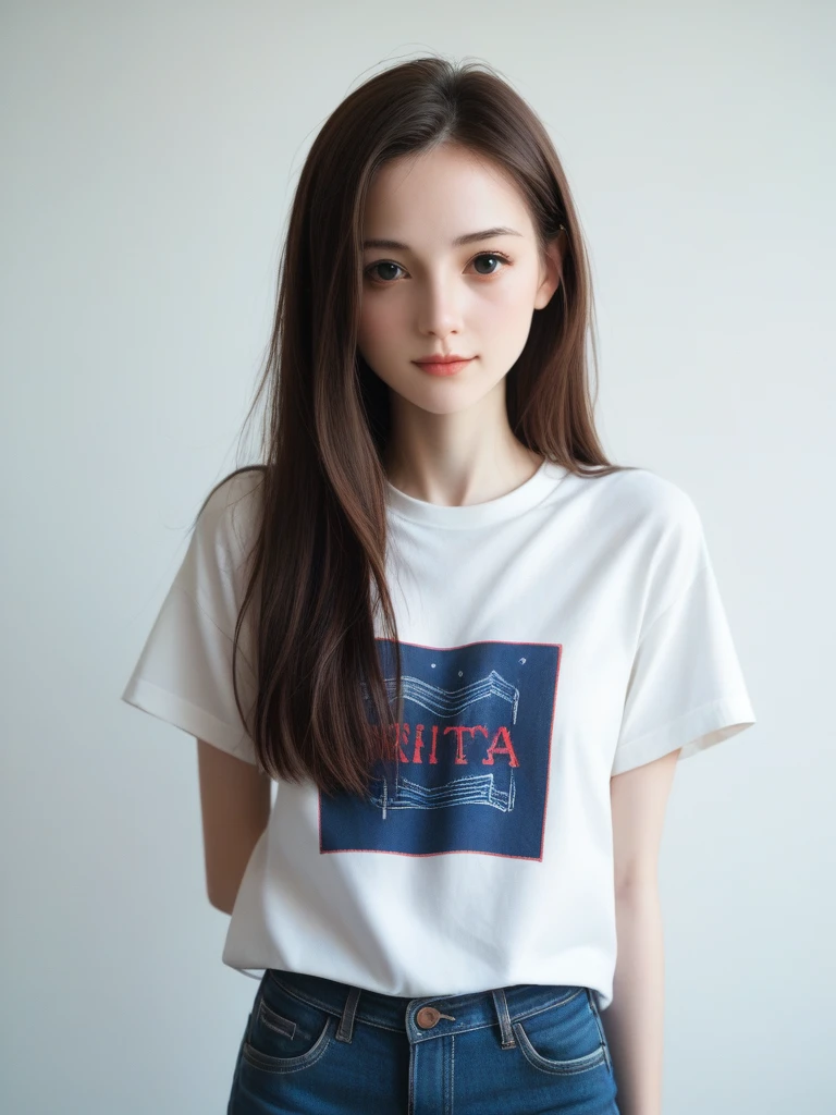 score_9, score_8_up, score_7_up, score_6_up,8K,hd,A slender Japanese woman in her 20s with semi-long hair, wearing a T-shirt and jeans. She has a well-endowed figure. The image focuses on her upper body, showcasing her casual yet attractive appearance. High-quality, detailed, and realistic style. uncensored, source anime, 1girl,upper body,sweater,
