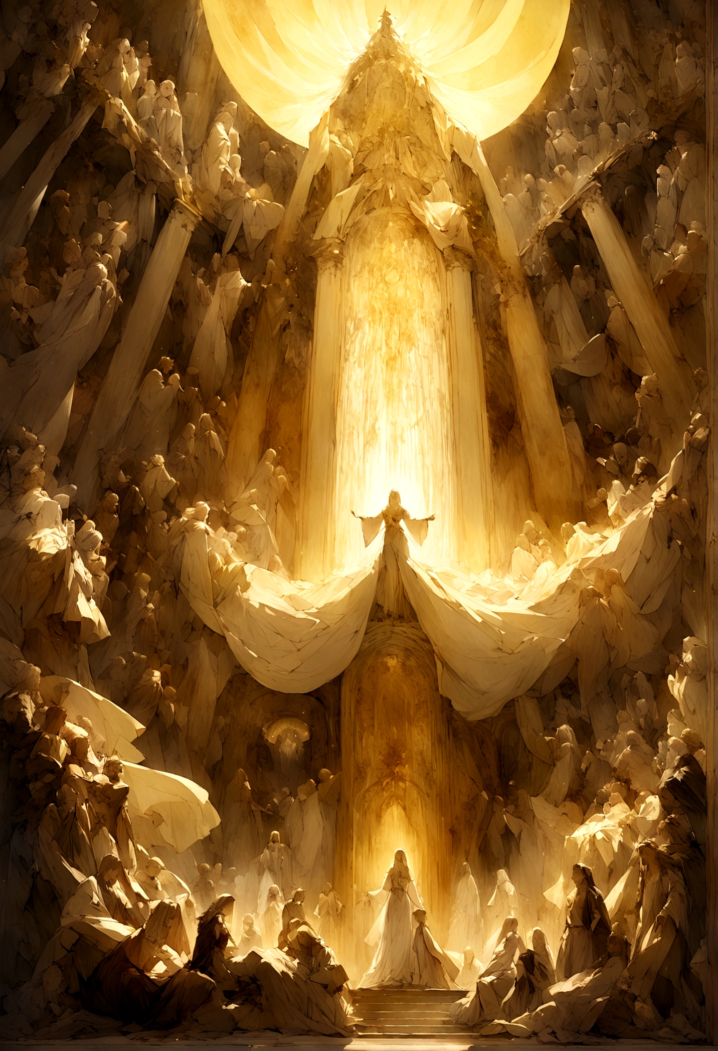Illustrate a heavenly judgment scene, where the wicked are separated and cannot enter a gathering of the righteous illuminated by a divine light.