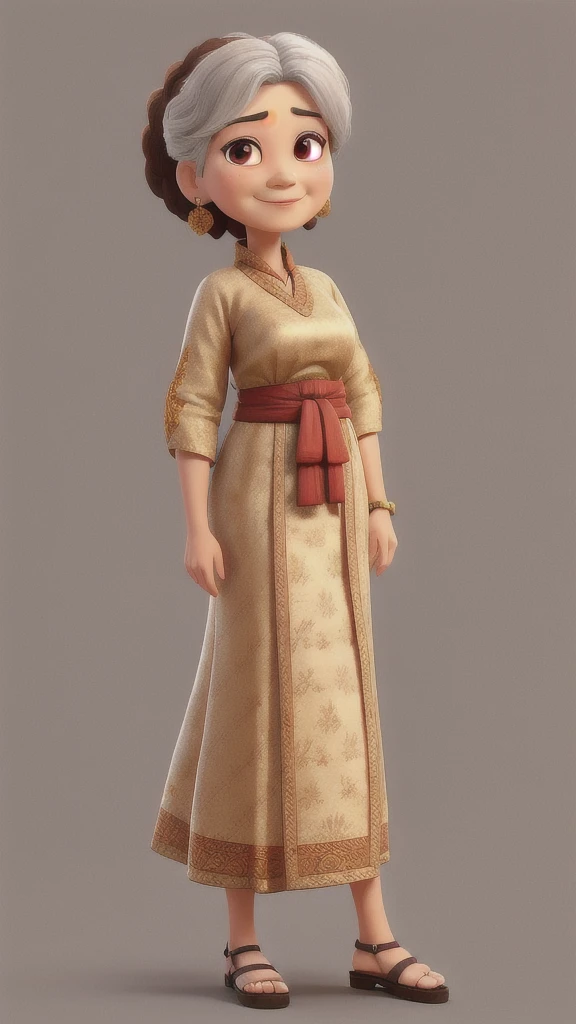 Draw a middle-aged female character in traditional Javanese clothing in cartoon style