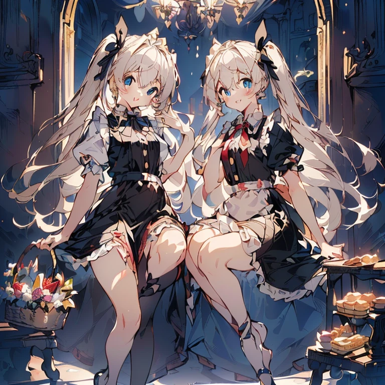 (perky chest:1.2), (pointed chest:1.2),(((Black Tunic:1.3))),(((cakes and bread in the basket),Cute and beautiful girl,Cute round face,Cute smile,with blush cheeks,Red Lip,a girl 22 years old, nsfw:1.2, beautiful body:1.3), shinny skin, BREAK, ((alice in the wonderland:1.3, cute, kawaii, lovely, funny, a girl falling down from sky:1.3, girl flying in sky:1.2, girl floating in air:1.3, rolling upskirt by wind:1.5, (with sparkling eyes and a contagious smile),open mouth, Looking at Viewer, surprised, putting hands on crotch over the skirts:1.35)), BREAK, ((floating things as follows:1.3, PlayingCards, Trump, tea cup, tea pot, tea spoons, pocket watch:1.3, lip sticks, candies:1.2, cookies, jam bottles, classical door_keys)), ((long purply_Blue dress :1.5, wearing long flaired skirt:1.3, the skirt is blowing:1.3, cute White Apron, black stockingedium long platinum-blonde hair:1.2, twin tail hair:1.6, tied hair with a large ribbon), (Blue eyes, bright pupils with highlights, detailed eyes), (lying down on your back:0.7, spreading legs with rising up straight:0.7), sexy posture, fantastic colorful art, (fantasy art:1.2, wondered images), ((correct anatomy:1.5, perfect anatomy:1.3, correct hand, small foot:1.2)), 
