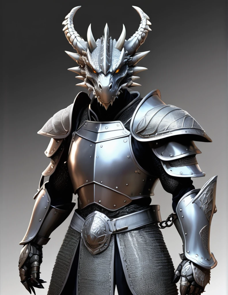 ((3D, CGI)) Dragon-face, full body picture, anime style line art, heavy ink weight, a 1 Warforged in chain mail armor. ((more detail, enhanced)). 32k