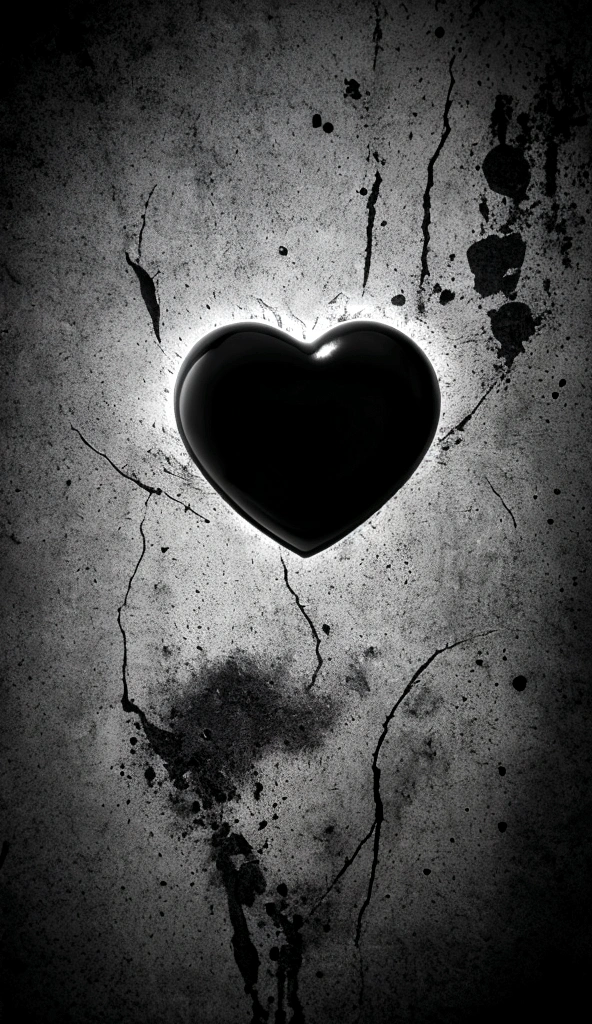 A dark black heart symbol, in the dark, scratched, injured and bleeding, looks realistic, professional photography, dim lighting, best work