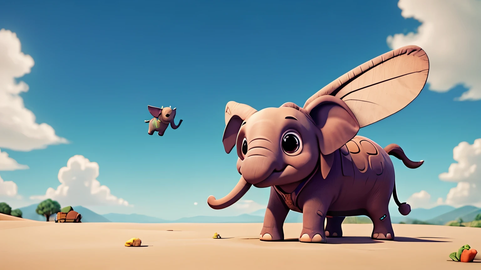 create the image of a Flying Elephant and a little princess