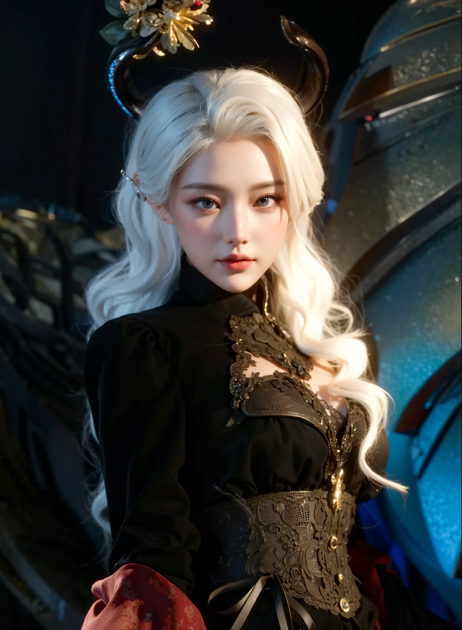 Game Art,CG Animation,Best image quality,Maximum resolution,8K picture quality,(A bust photo),(portrait),(Head close-up),(Rule of Thirds),Unreal Engine 5 rendering works,20 year old girl,((Queen)),The eyes are very detailed,(Large Breasts),Elegance and nobility,Ray Tracing,Game CG,((3D Unreal Engine)),OC rendering reflection mode,4K,Ultra-clear,Translucent lace,Fair and plump figure,Pretty Face,Glossy Gel Coat,身着华贵礼服的Queen,Gorgeous clothing,Luxurious and exquisite jewelry,Colorful makeup,Full figure,Dark red lipstick,精致Gorgeous clothing,Supermodel,Gold Jewelry,Luxurious clothing,White-haired witch