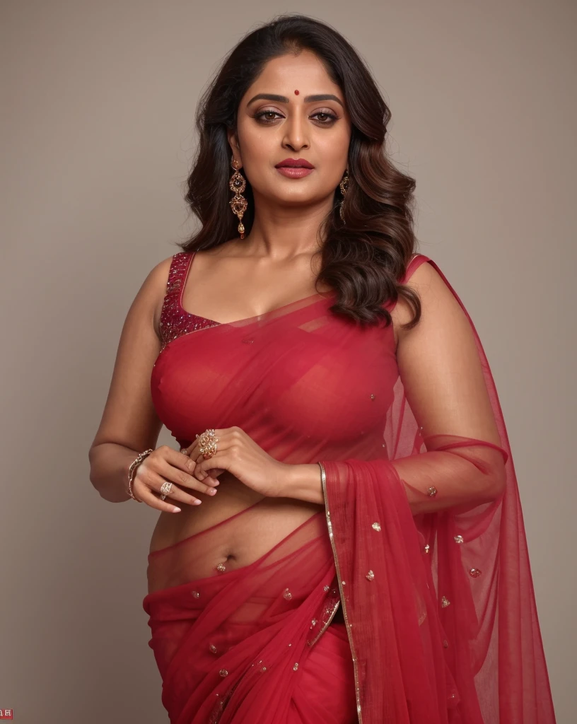 50yo mature MILF Anushka Shetty,((best quality)), ((masterpiece)), ((realistic)), eye kajal, mascara, bright red lips, sensual Beauty, provoking body, extreme sweat, sweat soaked skin, slight stretch marks, alluring figure,  bulging figure, thick charming lady, curvy, thick navel, full figured woman, eye kajal, massive breast, full body, styled hair, pierced eyes, female face,royal aura, sequin red saree blouse, sexy saree blouse, trend on artstation , sharp focus, studio photo, intricate detail, very detailed, detailed eye, illustration, very detailed, sharp focus, digital render, professional, 4k