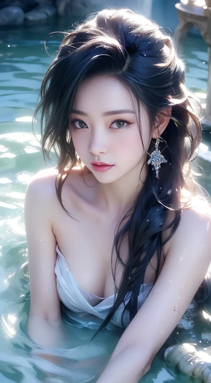 ((Girl lying on a marble floor))、Fluorescent color、One Girl、Looking to the side、Beautiful Face、Beautiful Eyes、(From the shoulder down:1. 2)、Shiny Hair、Glowing Skin、Reduce glare、Adjust finger proportions、Escrow、Ash's point of view、Dynamic Angle、((Master part))、((Highest quality))、(((ultra details)、(An illustration)、(Detailed light)、(Very delicate and beautiful)、Dramatic Shadows、Ray tracing、reflection、Ultra-high resolution、((Master part))、((Highest quality))、((ultra HD))。 Ultra-high resolution、((Colorful and black hair mesh girl))、Her hair flutters in the wind、(Big deep blue eyes)、Black-haired woman、Sparkling red petals are dancing、black-。 Black Haired Woman、Spots of light around the woman、Magical Aura、Green dot、About Aura Natural、Super Magic Ora Black Haired Woman、 ((Translucent white open shoulder dress: 1. 3)、(Sleeveless)、((The skirt is soaring in the wind))、((An old European castle is hazy in the distance))、((White panties are visible))、(Red accents)、(Red border)、