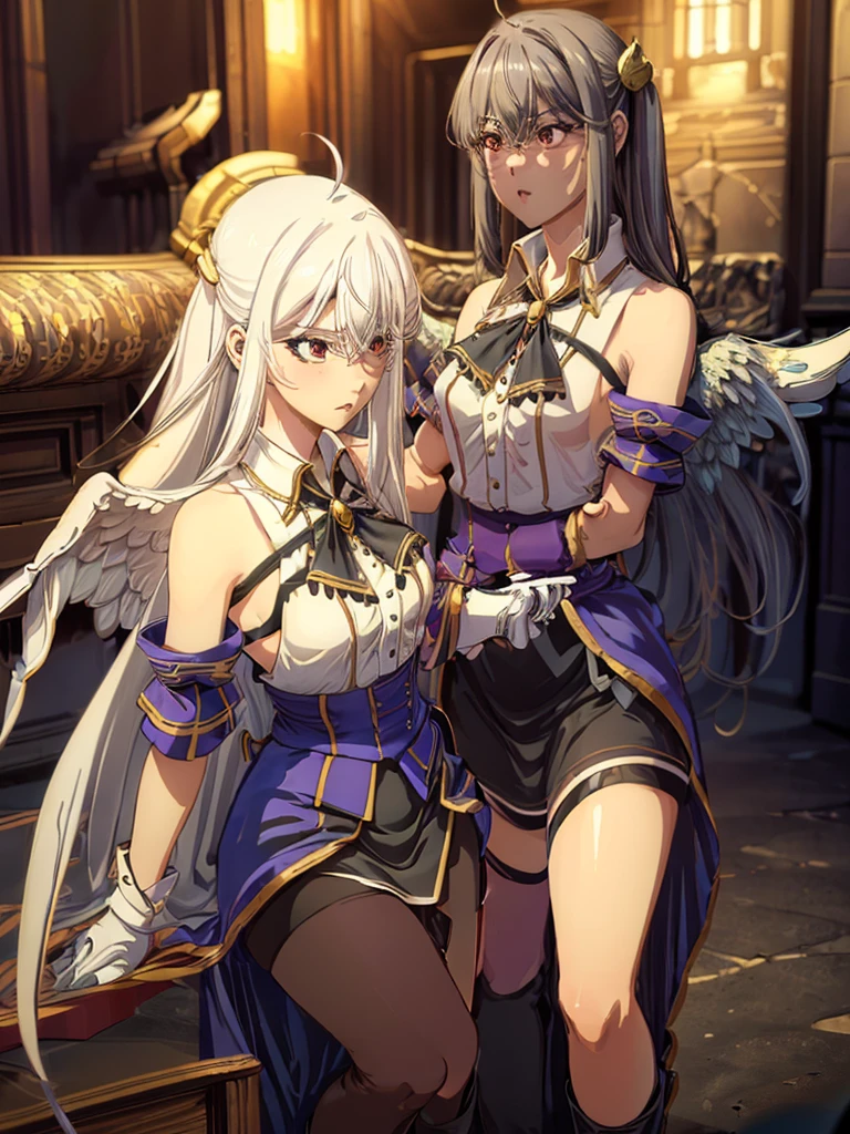((best quality)),(Ultra-high resolution),(Super detailed),(Detailed description),((Best CG))(Fantasy art with precise details:1.5), Black Hair，European classical long dress，(1 Female Angel:1.6),Angel Wings，side，Injuried，Blood，，Serious expression