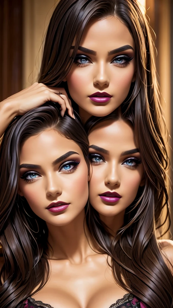 (2 girls, 18 years old, girl pinned against wall, arms above head, hand on vagina, other girl holding her waist, intense eye contact, seductive expression, detailed faces, beautiful detailed eyes, beautiful detailed lips, extremely detailed eyes and face, long eyelashes, photorealistic, 8k, high quality, masterpiece, hyper detailed, cinematic lighting, dramatic chiaroscuro, vibrant colors, romantic atmosphere)