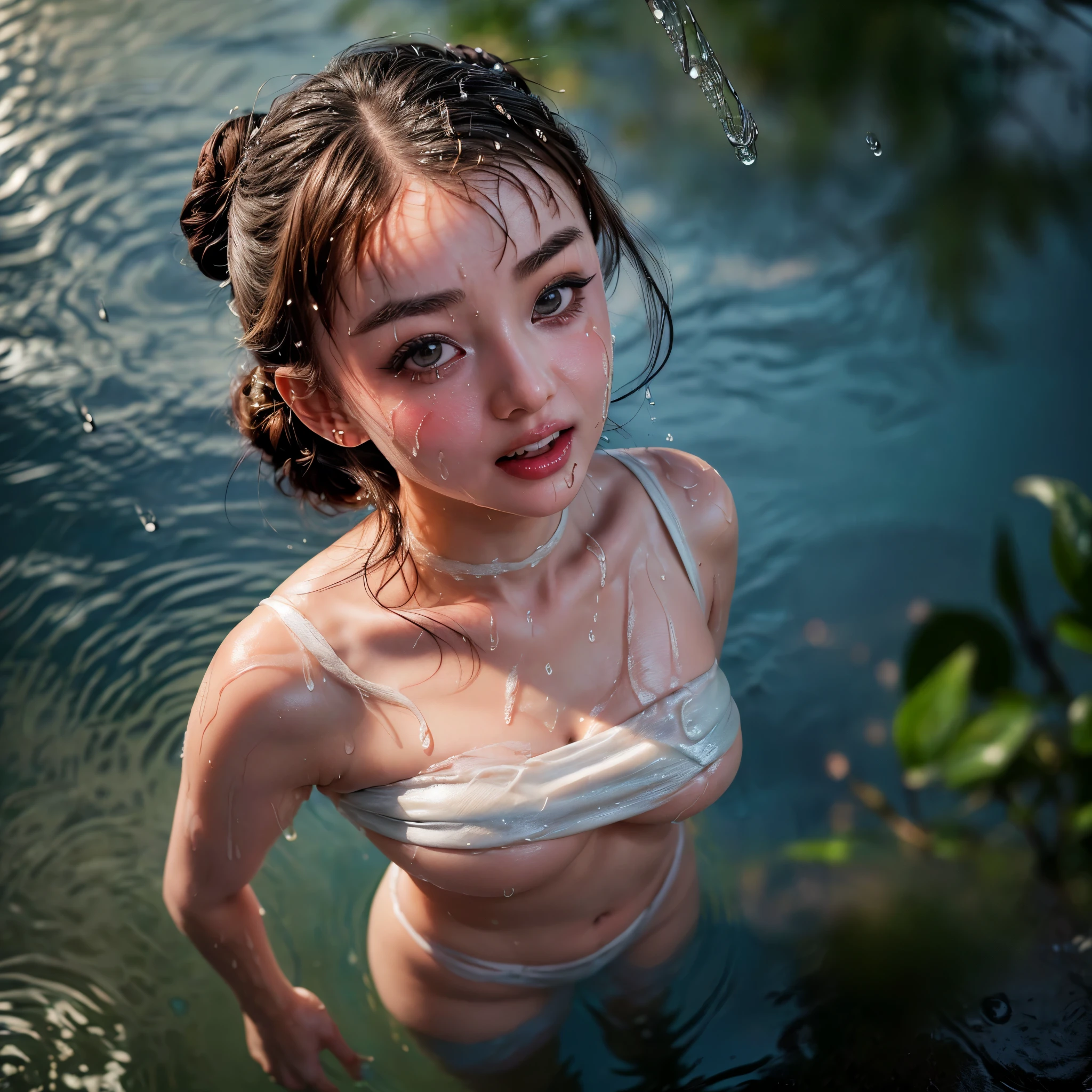 masterpiece of ExtremelyDetailed (ProfessionalPhoto of Stunning women:1.4) Looking at Sky, (((Downpour))), BraidHair with bun, (Joyful Expressions LifeLike Rendering), ((Extremely detailed beautiful face and eyes)) BlushAhegao SmoothArmpit LiquidSoap WhiteBubbles (((WetHair))) BREAK PUNIPUNI (((AudreyHepburn))), Beltbra, MysticSight, (Torrential Rain:1.4) (SparklingDrops:1.28) (Overflowing HUGE Underboob Overflowing WaterDrops Overflowing water)(((WetHair WetFace WetSkin:1.37))), (SFW), HiddenHands, MotionBlur (BokeH:1.4), (no extra limbs), (no extra eyebrow), ((Dazzling RainbowColor reflections and particles, LyingFullBody)), (((from above)))