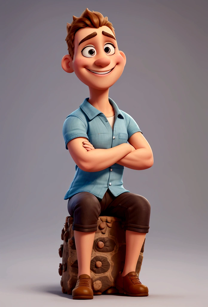 A cartoon character smiling with arms crossed
