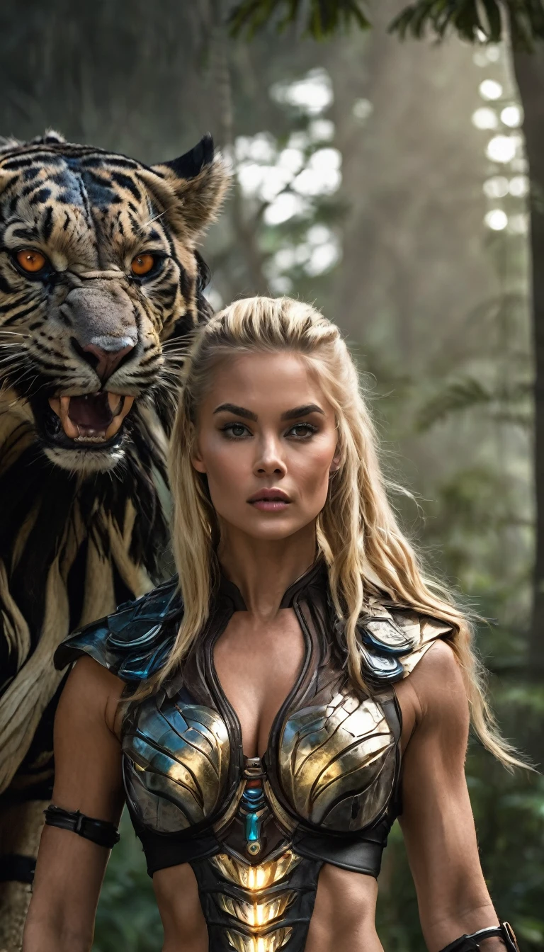 1 blondie female , The predator, warrior, (extremely beautiful:1.2), (intense gaze:1.4), (predator:1.1), long claws, NSFW, nipples, thick eyebrows, glowing and shining orange eyes, the most beautiful face in the universe,
A woman with an extremely beautiful face, her intense gaze fixed on her prey, a primal force that could not be denied.
(extreamly beautiful lean body:1.5), (ultra muscular build:1.2), (prowling:1.3), (sleek movements:1.4),
Her beautiful body, muscular and toned, moved with sleek grace as she prowled, ready to strike at a moment's notice. The predator within her was always on