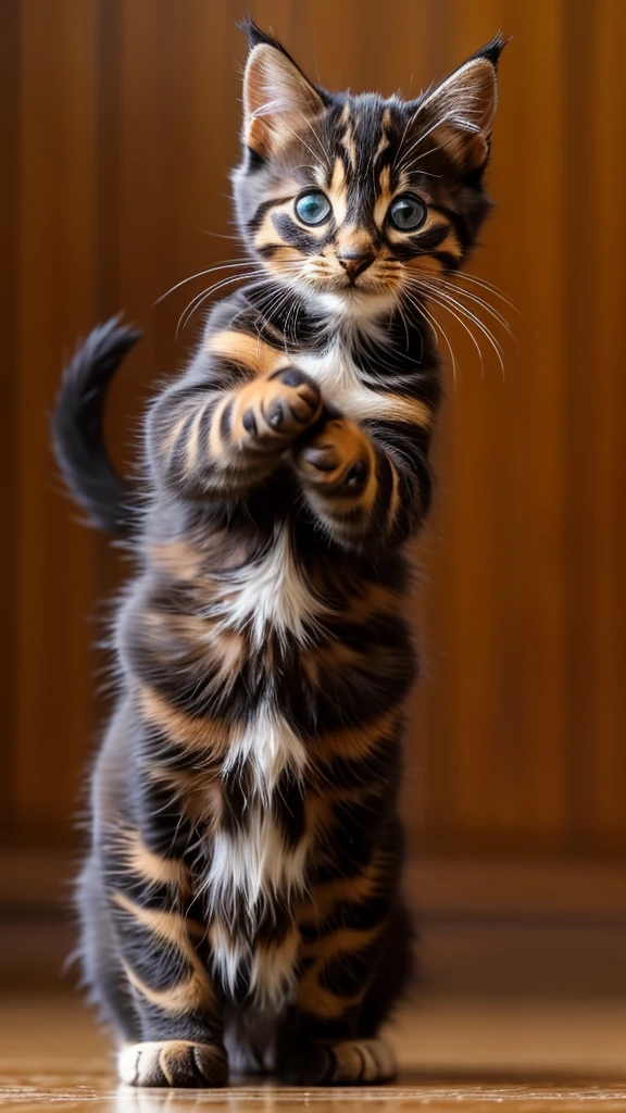 Kitten, cute gestures, movement. Tortoiseshell cat, 4k