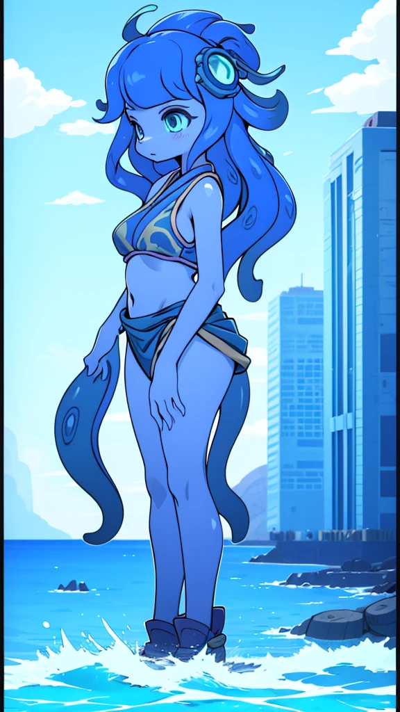 Beach Background，Huge girl，Octopus Girl，Blue Hair，Octopus hair，Tentacle hair，Tentacle Arm，Tentacle hair，Suction Cup Hand，Suction Cup Hand，There are no palms，Brachiopod Arm，Octopus hands，Tentacle arm，Octopus Girl，Giant girl，Giant女孩，cute，Giant女孩，Lower body soaked in the sea，几十米高的Huge girl，Octopus Girl，Giant女孩，Giant，Giant，Giant，Giant，Giant，Seaside background，Town Background，High-rise buildings，Street background，Close-up above the waist