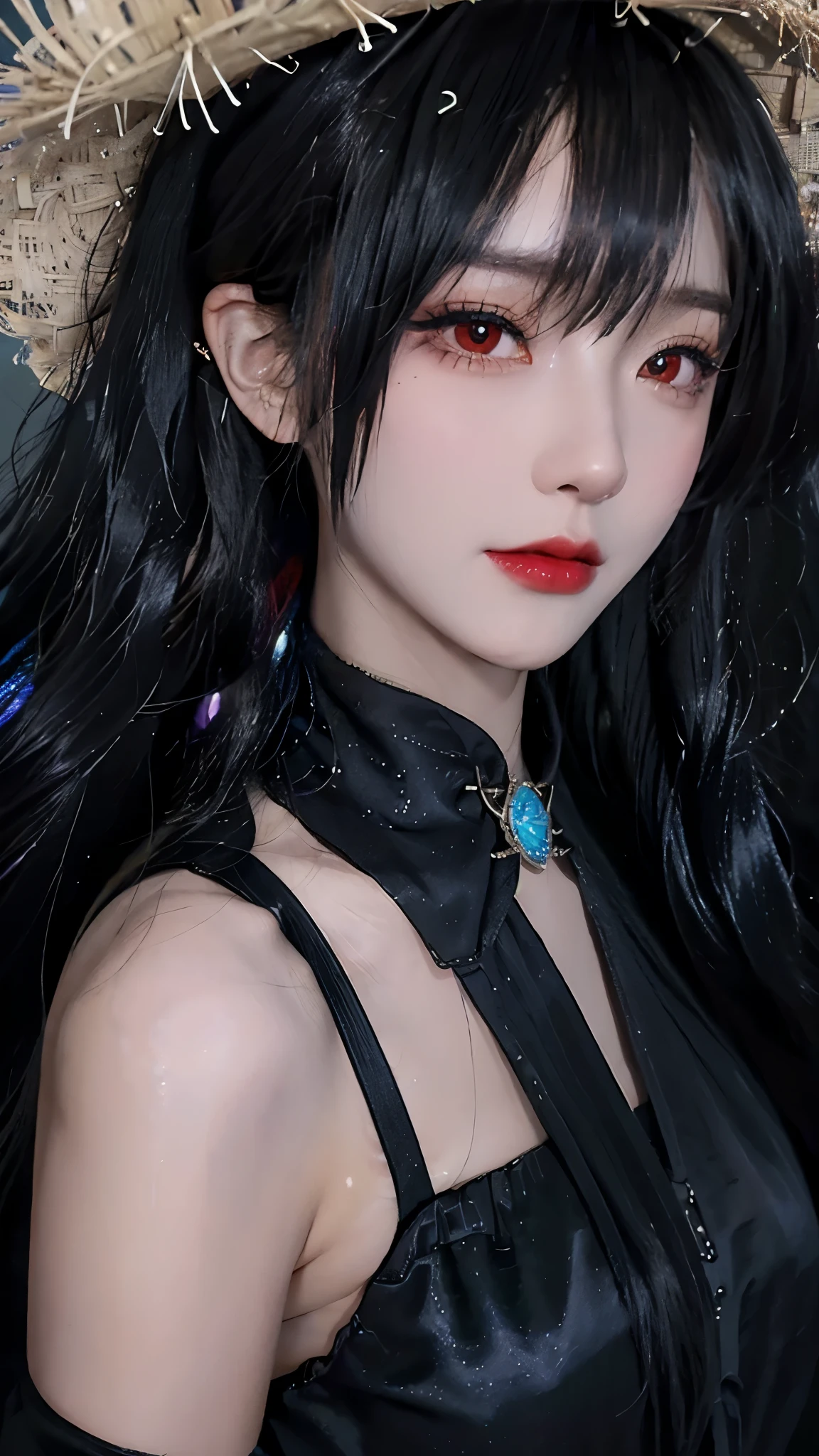 4k ultra high definition、best quality, masterpiece, Ultra-high resolution, (Reality: 1.4),  1 girl, Purple Eyes, Off-the-shoulder sweater dress, Light、purple and black hair、(My girl、My cosmetics)、(Danteidong、Large Breasts、Oversized off-the-shoulder black T-shirt、Dark miniskirt)、((Dark Makeup、Oily skin,有Light泽的皮肤、Realistic skin texture、Delicate and beautiful skin、容Light焕发的皮肤)), Dark city center at night、Kabukicho、Dark cyberpunk、(panoramic:1.8)(masterpiece, best quality, Extremely detailed, The best shadow), (Detailed background,Dark Fantasy), (Beautiful and delicate face), High contrast, (Optimal Lighting, Extremely refined), ((Light)), Colorful, Ultra Detailed, 戏剧性的Light, Intricate details, (1 girl, solitary,Black Hair, Pointed face,Low double ponytail,Red Eyes, Hair between the eyes,Dynamic Angle), Blood splatter, Black Light swirling around the character, Depth of Field,Black Light particles,(shattered glass),Magic Circle,