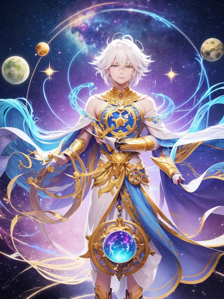 **name:** Astraeus
**Description:** Astraeus is a singular being in a universe of unimaginable vastness. He possesses a cosmic consciousness that transcends known physical and mental boundaries. Its shape is fluid, often appearing as an ethereal figure of starlight, capable of manifesting itself at any point in space and time.
**history:** Astraeus was born from the convergence of stellar energy in an ancient cosmic event. Since then, He has traveled the ends of the universe, exploring galaxies, solar systems and even parallel dimensions. Your mission is not just to observe, but also protect and guide the civilizations that it encounters on its path.
**powers:**
1. **Cosmic Consciousness:** Astraeus is fully conscious and interacts with the universe as a whole. He understands energy patterns, fundamental physics and astronomical events on a universal scale.
2. **Energy manipulation:** He can channel and manipulate stellar and cosmic energy for various purposes., from healing injured planets to creating sentient life forms.
3. **Interdimensional Travel:** Astraeus can cross dimensional barriers, appearing and disappearing in different realities as needed.
4. **Temporal Perception:** He is not restricted by the linearity of human time and can perceive past events, present and future simultaneously.
**Personalidade:** Despite his immense wisdom, Astraeus possesses a calm serenity and compassion for all life forms. He is a patient observer and a wise guide, but can also act with unparalleled cosmic power when necessary to preserve the balance of the universe.
**motivation:** Its main motivation is to ensure that cosmic harmony is maintained, helping civilizations evolve spiritually and technologically, while protecting against threats that could destabilize the fabric of the universe.
**visual:** Its appearance varies depending on the perception of whoever sees it., can be described as