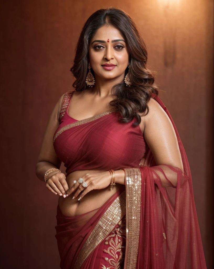 50yo mature MILF Anushka Shetty,((best quality)), ((masterpiece)), ((realistic)), eye kajal, mascara, bright red lips, sensual Beauty, provoking body, extreme sweat, sweat soaked skin, slight stretch marks, alluring figure,  bulging figure, thick charming lady, curvy, thick navel, full figured woman, eye kajal, massive breast, full body, styled hair, pierced eyes, female face,royal aura, sequin red saree blouse, sexy saree blouse, trend on artstation , sharp focus, studio photo, intricate detail, very detailed, detailed eye, illustration, very detailed, sharp focus, digital render, professional, 4k
