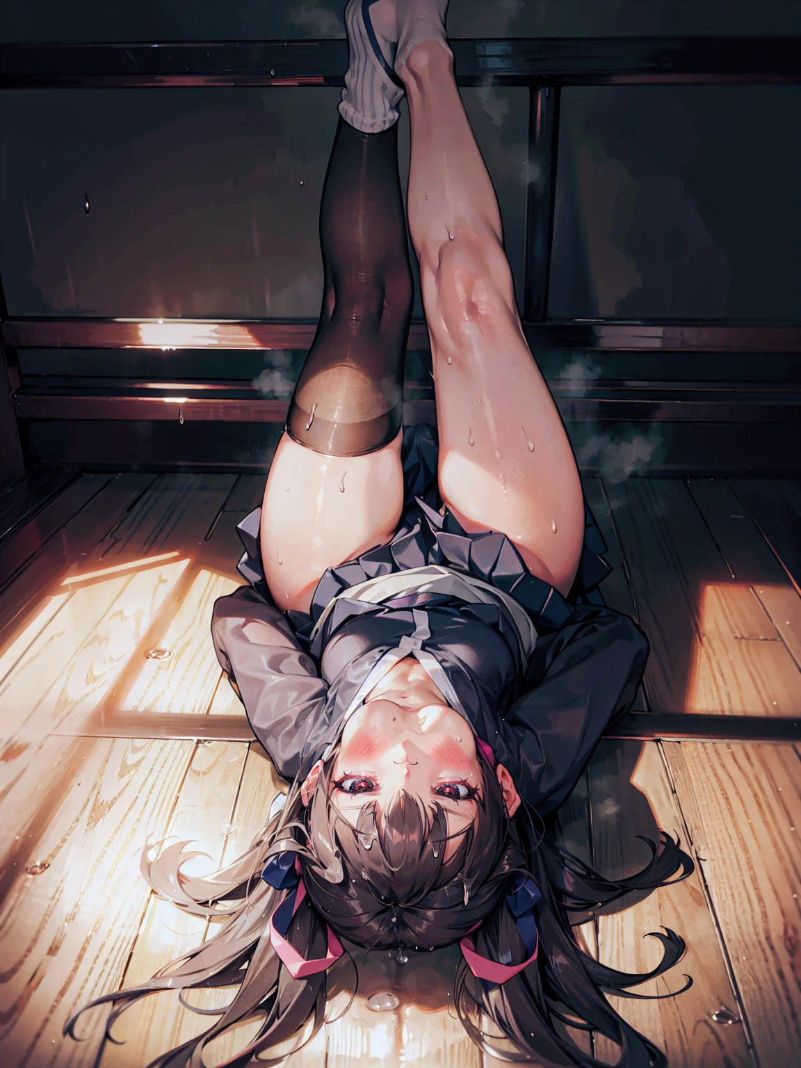 pantyhose, Sweat, Sweatで濡れた服, blush, commute, Molester, Sweat, Sweat, Spread your legs, Pleated skirt, pussy Juice