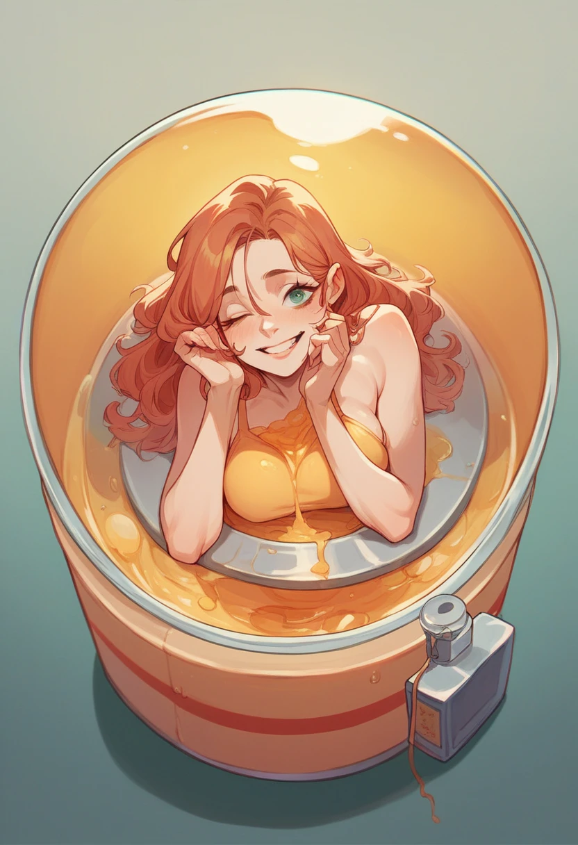 An alluring female researcher adding honey from a tube.