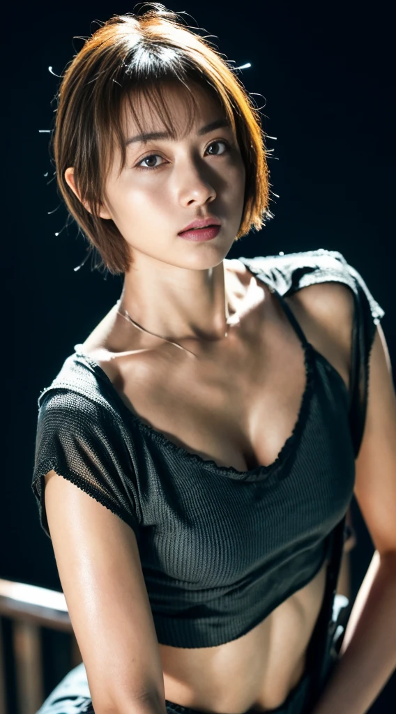 Angle from the front、Cowboy Shot、Ripped print T-shirt、City of night、((Emoガール))、((Emo))、bad woman、short, black, Shaggy Hair、Gradient Hair、(((Pink Panties)))、Big Breasts、In the background is the High Sokotl Cycle)))、Highest quality,(RAW Photos:1.2)、(Realistic:1.4),(High resolution:1.4), 1 Girl, Written boundary depth,, Exquisitely crafted,8K, Very detailed, Perfect lighting, Great background、((Delicate painting)),(の詳細なRAW Photos),(Highest quality:1.6), (超High resolution:1.5), (Realistic:1.75), 8K resolution, Canon EOS R5, 50mm, Very detailed,Cinema Lighting,Correct finger、((I can see very small panties))