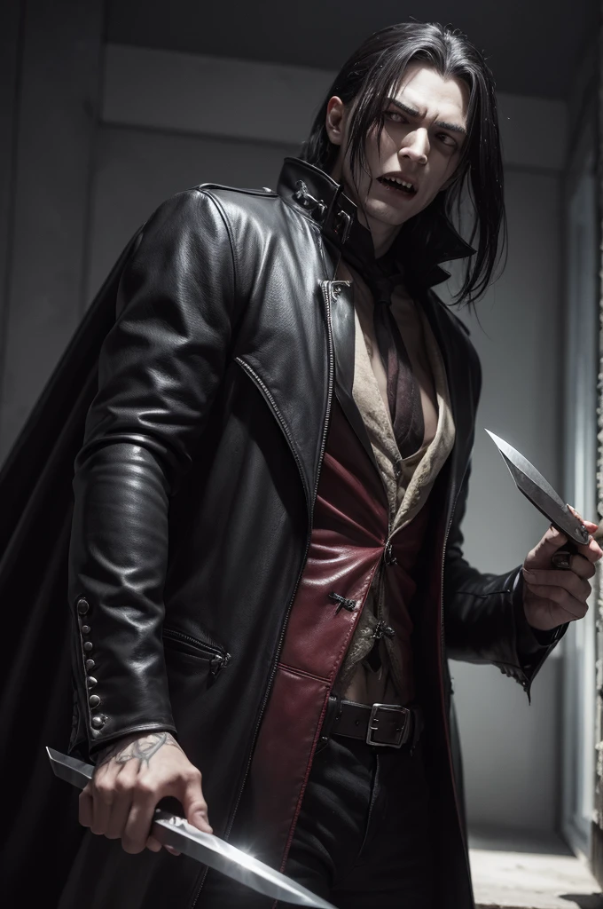 I want a monstrous vampire killing his victim with a knife